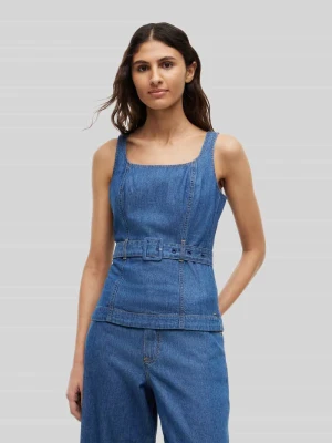 Bluzka bez rękawów o kroju regular fit z czystej bawełny Tommy Hilfiger Błękitny melanż