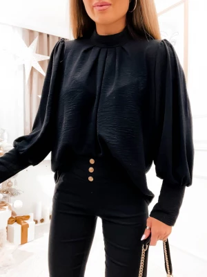 Bluzka czarna elegancka koszulowa z wiązaniem przy szyi polska produkcja Tina PERFE
