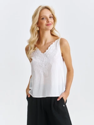 Bluzka damska bluzka bez rękawów biała - SBW0687BI o luźnym kroju, na ramiączkach - TOP SECRET - Odzieżowy sklep internetowy TOP SECRET