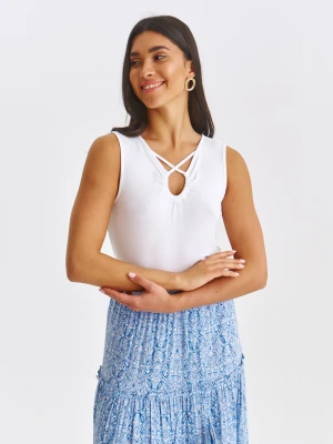 Bluzka damska bluzka bez rękawów biała - SBW0701BI luźna, na ramiączkach - TOP SECRET - Odzieżowy sklep internetowy TOP SECRET