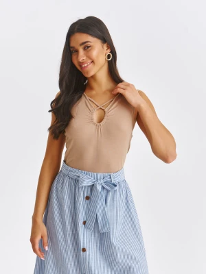 Bluzka damska bluzka bez rękawów niebieska - SBW0700BE luźna, na ramiączkach - TOP SECRET - Odzieżowy sklep internetowy TOP SECRET