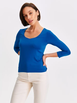 Bluzka damska bluzka długi rękaw niebieska - SBD1548NI dopasowana, z rękawem 3/4 - TOP SECRET - Odzieżowy sklep internetowy TOP SECRET