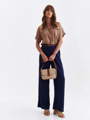 Bluzka damska bluzka krótki rękaw beżowa - SBK2982BE z rękawem kimono, o luźnym kroju - TOP SECRET - Odzieżowy sklep internetowy TOP SECRET