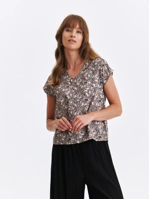 Bluzka damska bluzka krótki rękaw beżowa - SBK2986BE z rękawem kimono, o luźnym kroju, z krótkim rękawem - TOP SECRET - Odzieżowy sklep internetowy TOP SECRET