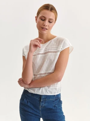 Bluzka damska bluzka krótki rękaw biała - SBK2803BI o luźnym kroju, z krótkim rękawem - TOP SECRET - Odzieżowy sklep internetowy TOP SECRET