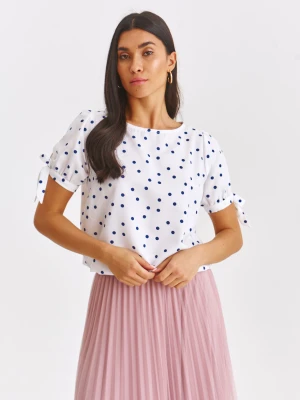 Bluzka damska bluzka krótki rękaw biała - SBK2972BI o luźnym kroju, z krótkim rękawem - TOP SECRET - Odzieżowy sklep internetowy TOP SECRET