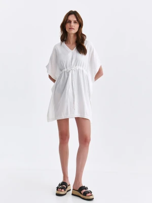 Bluzka damska bluzka krótki rękaw biała - SBK2977BI o luźnym kroju, z krótkim rękawem, taliowana - TOP SECRET - Odzieżowy sklep internetowy TOP SECRET