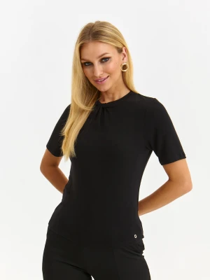 Bluzka damska bluzka krótki rękaw czarna - SBK2931CA dopasowana, z krótkim rękawem - TOP SECRET - Odzieżowy sklep internetowy TOP SECRET