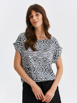 Bluzka damska bluzka krótki rękaw czarna - SBK2965CA o luźnym kroju, z krótkim rękawem - TOP SECRET - Odzieżowy sklep internetowy TOP SECRET