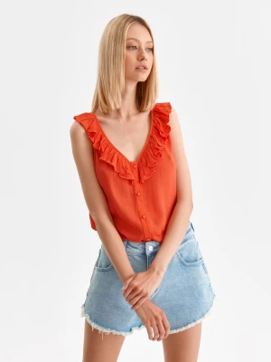 Bluzka damska bluzka krótki rękaw czerwona - DBR0001CE o luźnym kroju, bez rękawów - DRYWASH - Odzieżowy sklep internetowy TOP SECRET