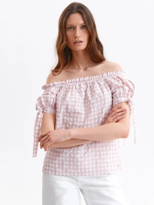 Bluzka damska bluzka krótki rękaw jasny róż - SBK2732JR o luźnym kroju, z krótkim rękawem - TOP SECRET - Odzieżowy sklep internetowy TOP SECRET