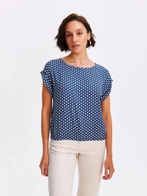 Bluzka damska bluzka krótki rękaw niebieska - SBK2960NI o luźnym kroju, z krótkim rękawem - TOP SECRET - Odzieżowy sklep internetowy TOP SECRET