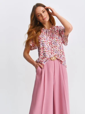 Bluzka damska bluzka krótki rękaw różowa - SBK2967RO o luźnym kroju, reglan - TOP SECRET - Odzieżowy sklep internetowy TOP SECRET