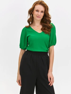 Bluzka damska bluzka krótki rękaw zielona - SBK2938ZI dopasowana, z krótkim rękawem - TOP SECRET - Odzieżowy sklep internetowy TOP SECRET