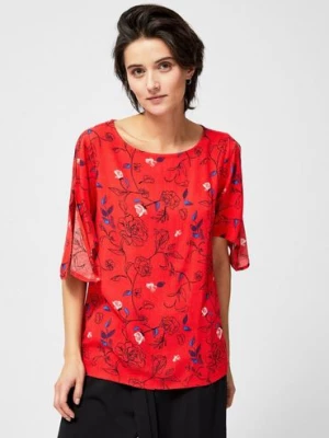 Bluzka damska koszulowa w kwiaty czerwona Moodo