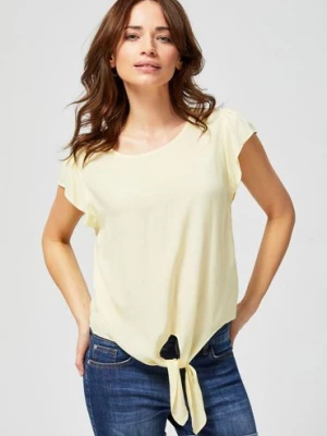 Bluzka damska koszulowa z ozdobnym wiązaniem żółta Moodo