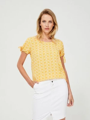 Bluzka damska koszulowa z wiązaniem przy rękawach żółta Moodo