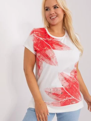 Bluzka damska plus size z printami biało-czerwony RELEVANCE