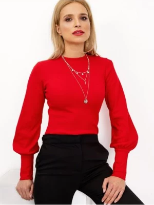 Bluzka damska z bufiastymi rękawami - czerwona RUE PARIS