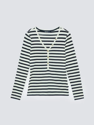 Bluzka damska z dekolotem v-neck w paski granatowa Mella 403 BIG STAR