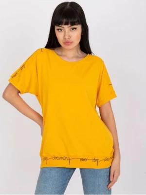 Bluzka damska z krótkim rękawem - żółta BASIC FEEL GOOD