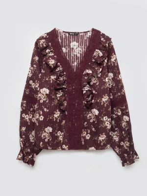 Bluzka damska z kwiatowym nadrukiem ciemnobrązowa Zala 804 BIG STAR