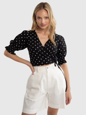 Bluzka damska z wiskozy o krótkim kroju w kropki czarna Tigola 906 BIG STAR
