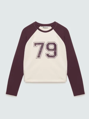 bluzka dziewczęca longsleeve z kontrastowymi rękawami perłowa filiana 103 Big Star KREMOWY