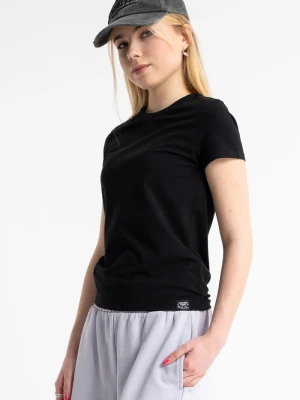 Bluzka dziewczęca slim, z naszywką i krótkimi rękawami, czarna Reporter