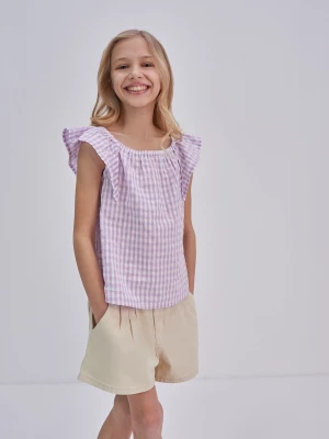 Bluzka dziewczęca ze strukturalnej tkaniny w kratkę fioletowa Kinga 500 BIG STAR