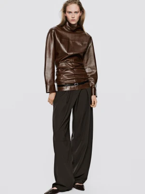 Bluzka Golf Skóra − Limited Edition - Karmelowy - Massimo Dutti - Female