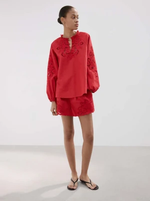 Bluzka haftowana z ażurowym motywem czerwony - Kobieta - - MANGO