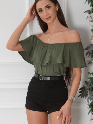 Bluzka hiszpanka z falbaną khaki Demmi Cocomoda.pl - odzież damska, sukienki, buty, dodatki