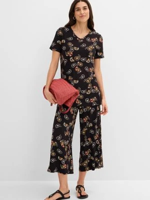 Bluzka i spodnie culotte z lejącej się wiskozy (komplet dwuczęściowy) bonprix