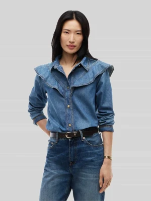 Bluzka jeansowa o kroju regular fit z czystej bawełny z falbanami Tommy Hilfiger Jeansowy niebieski