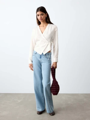 Bluzka kopertowa z wiązaniem na kokardę złamana biel - Teen - - MANGO TEEN