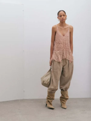 Bluzka koronkowa z falbankami pastelowy rÃ³Å¼ - Kobieta - - MANGO