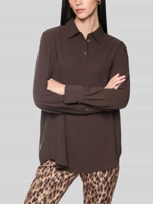 Bluzka koszulowa longline o kroju regular fit z ozdobnymi guzikami Marc Cain Średniobrązowy
