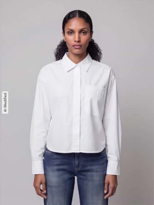 Bluzka koszulowa o kroju loose fit z czystej bawełny model 'Femi' Opus Biały