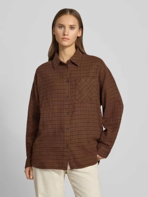 bluzka koszulowa o kroju oversized z czystej bawełny z brustaszą REVIEW Ciemnobrązowy