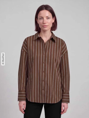 bluzka koszulowa o kroju regular fit z domieszką bawełny model 'OREGON' Only Ciemnobrązowy