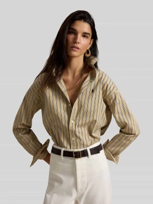 Bluzka koszulowa o kroju relaxed fit z czystej bawełny z wyhaftowanym logo Polo Ralph Lauren Beżowy