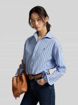 Bluzka koszulowa o kroju relaxed fit z czystej bawełny z wyhaftowanym logo Polo Ralph Lauren Jasnoniebieski