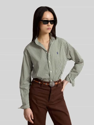 Bluzka koszulowa o kroju relaxed fit z czystej bawełny z wyhaftowanym logo Polo Ralph Lauren Jasnoszary