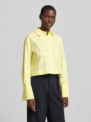 Bluzka koszulowa o kroju relaxed fit z obszyciem z ozdobnym kamieni na całej powierzchni Liu Jo White