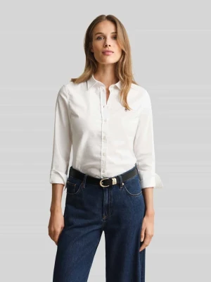 Bluzka koszulowa o kroju slim fit z wyhaftowanym logo Gant Biały