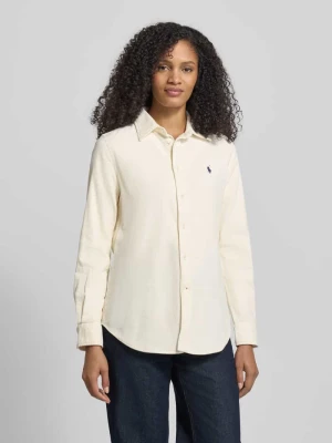 Bluzka koszulowa o kroju slim fit ze sztruksu z wyhaftowanym logo Polo Ralph Lauren Beżowy