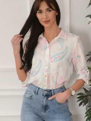 Bluzka koszulowa pastel paisley kremowa Yulia EMG