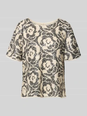 Bluzka koszulowa z cekinowym obszyciem i okrągłym dekoltem comma