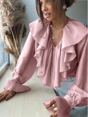 Bluzka koszulowa z tencelu z falbanami LOU - brudny róż  magmac 